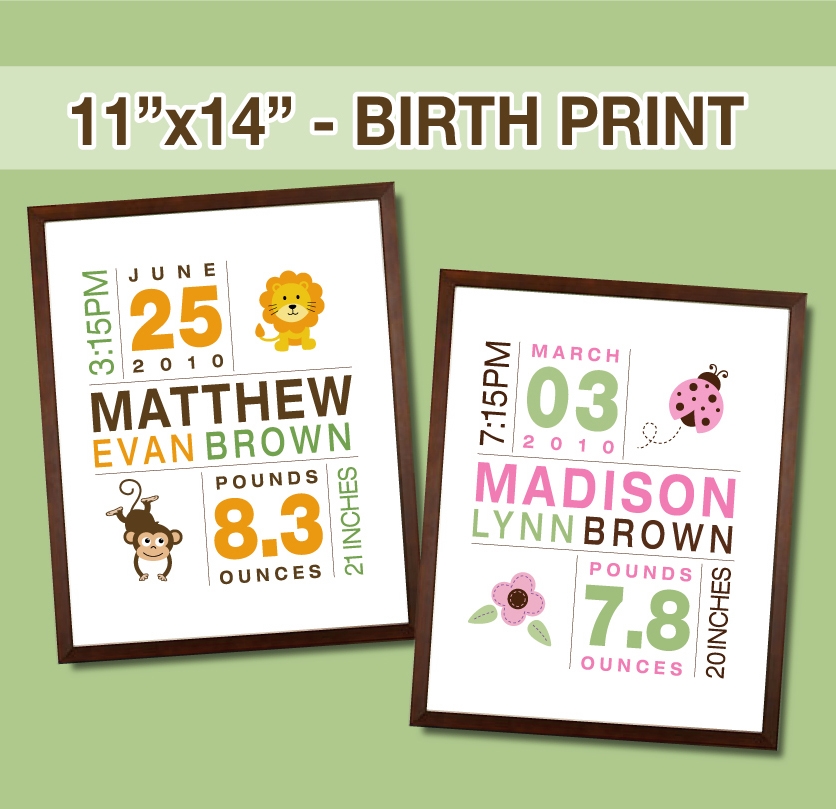 11x14 Birth Print For Boys And S Custom Nursery Art Zoom More Images