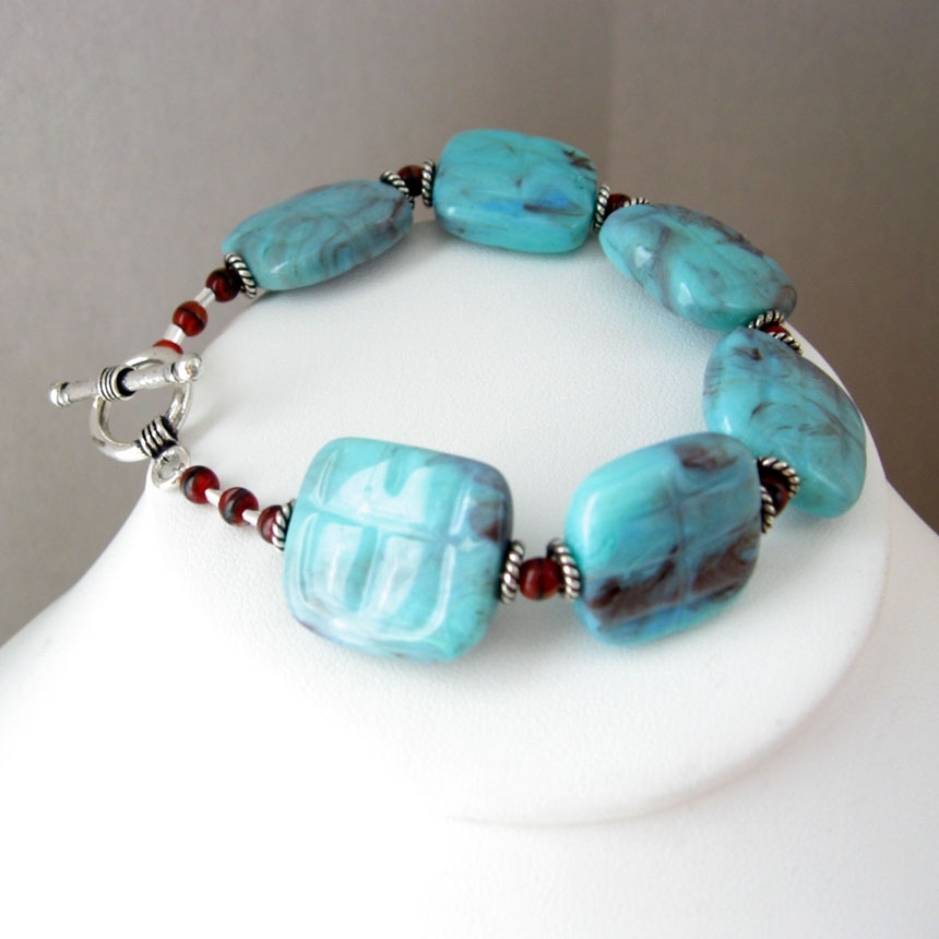 Vintage Turquoise Marble Acrylic Puffy Square Handmade Bracelet