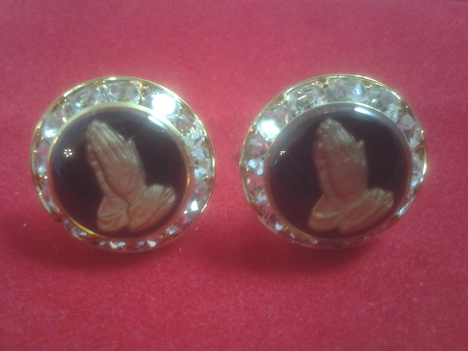 Boutons De Manchette Vintage 'Pray For Peace' Avec Mains Jointes - Réf. 91916, Occasion En Bon état