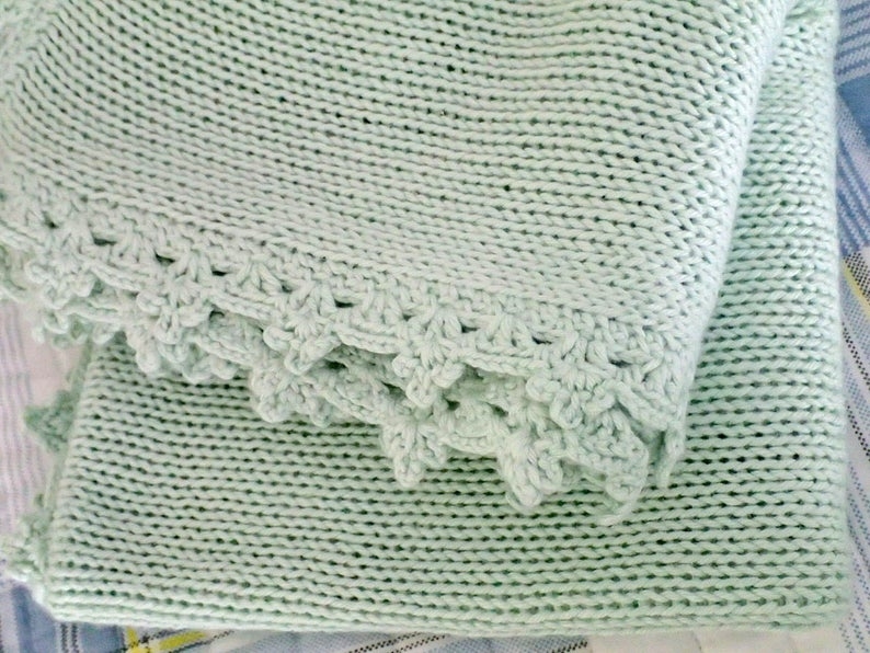 Handmade baby natural blanket, knit baby wool blanket by LuckyKnitter