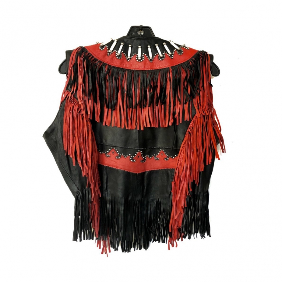 T-shirt Native American design with fringed and beaded sleeves, unisex size  2XL