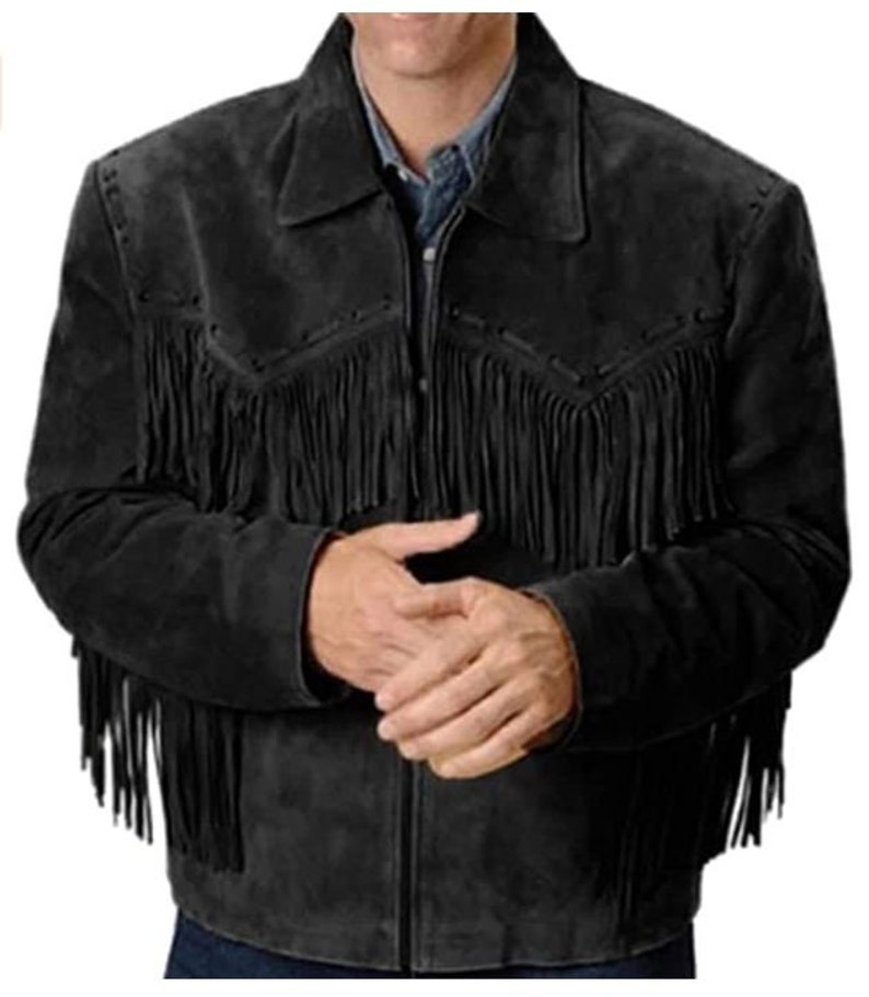 Men's Western Cowboy Fringed Short Jacket - Handmade from Finest Cowhide...