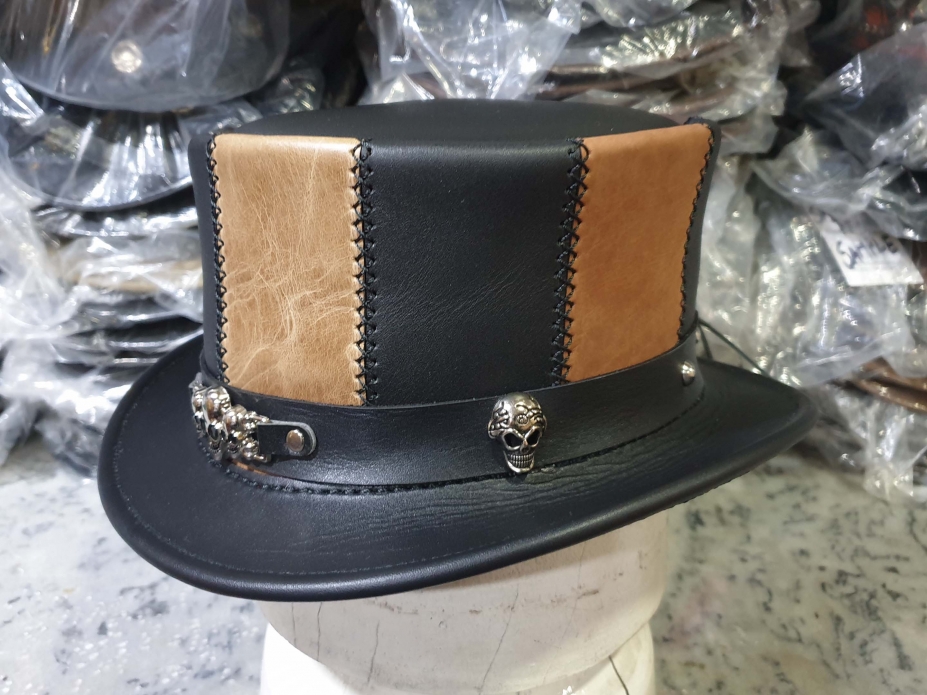 Steampunk Tri-Skull Leather Top Hat by 