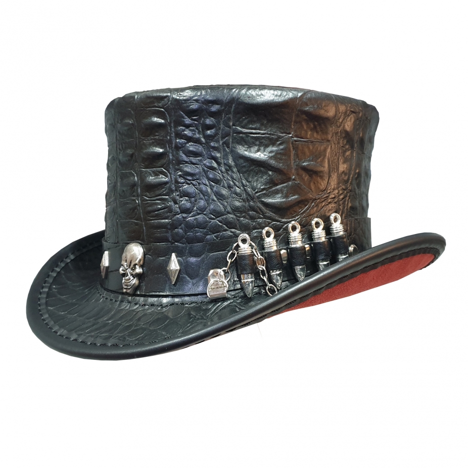 Crocodile Hunters Leather Top Hat by Walletsnhats4u, Hats