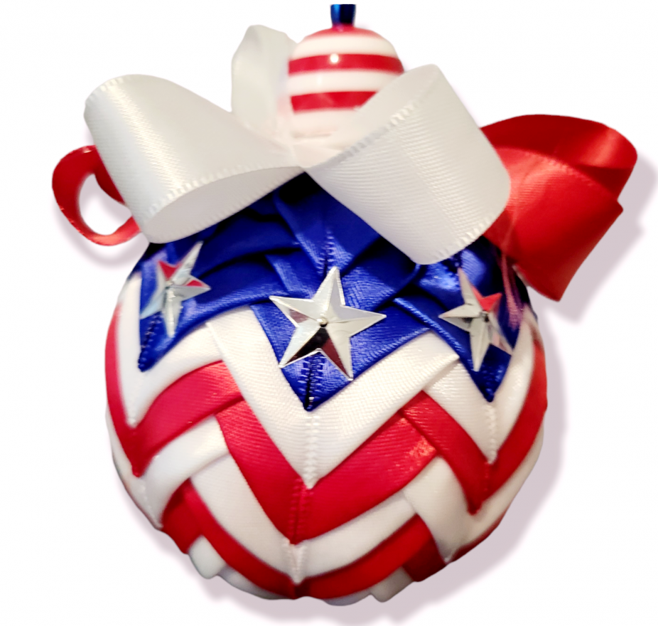 Fabric Quilted Ornament. Christmas Ornament. American Flag