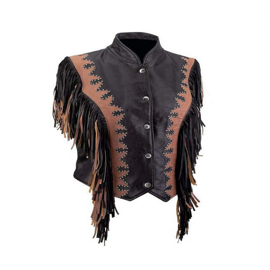 Ladies Euro Collar Fringe Vest by Walletsnhats4u, Jacket