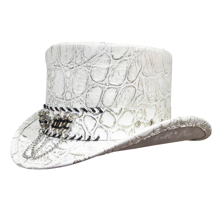 Crocodile Hunters White Leather Top Hat by Walletsnhats4u, Hats