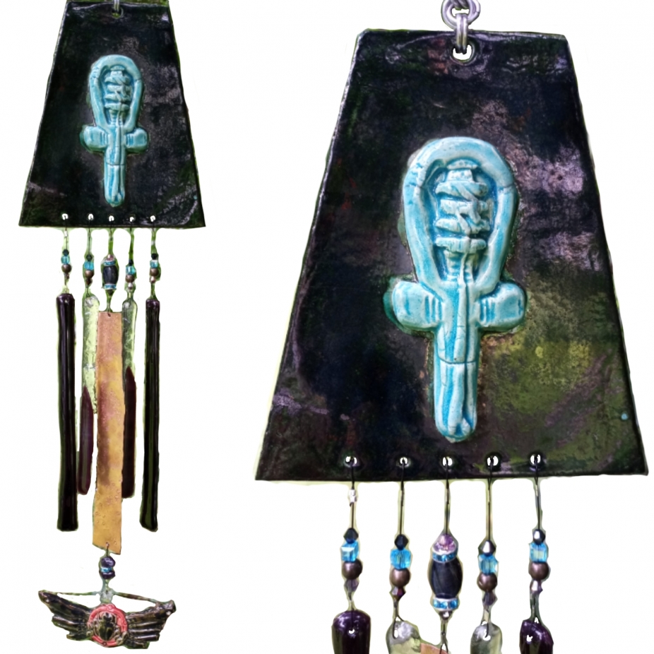 Egyptian Ankh Wind Chime Raku Pottery by Gaias Sacred Creations