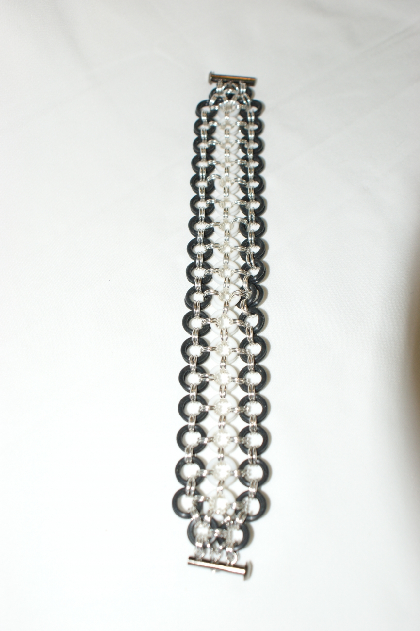 Black and White Chainmaille Cuff Bracelet