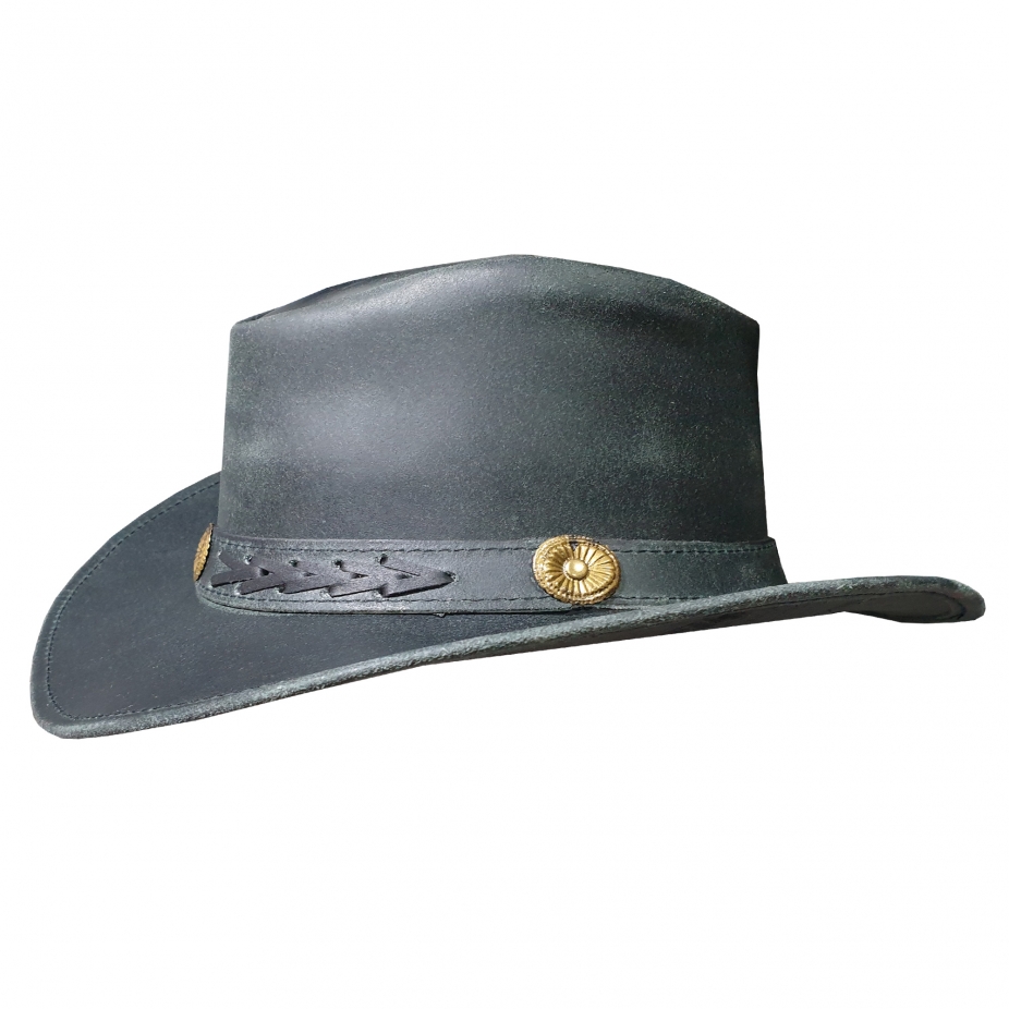 Crazy Horse Black Waxed Leather Bush Hat