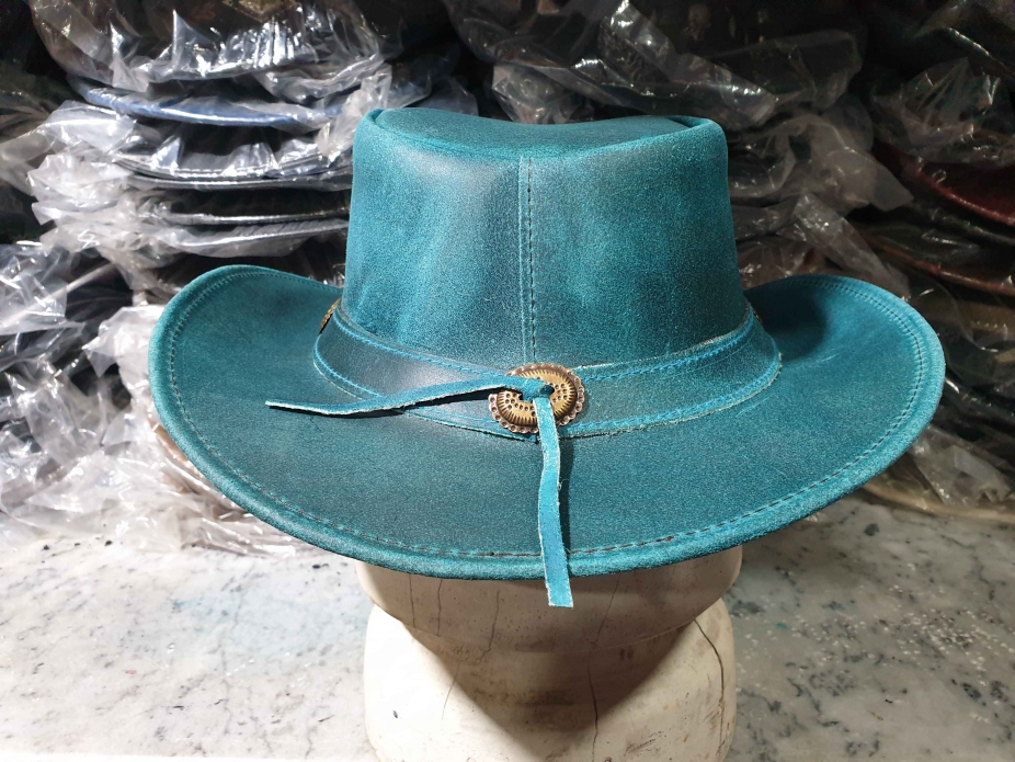 Crazy Horse Blue Leather Bush Hat
