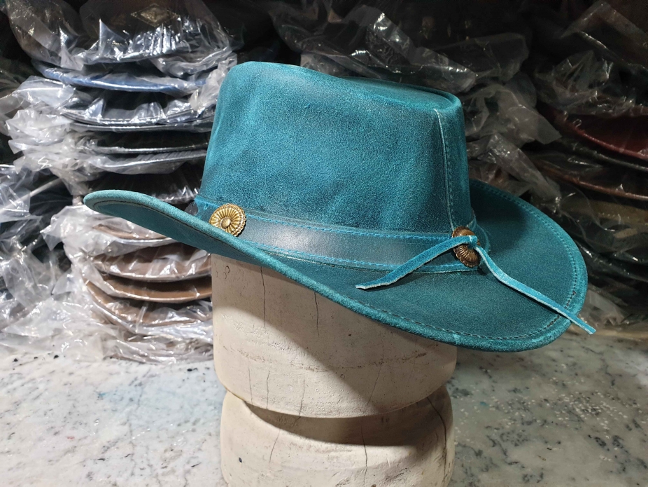Crazy Horse Blue Leather Bush Hat