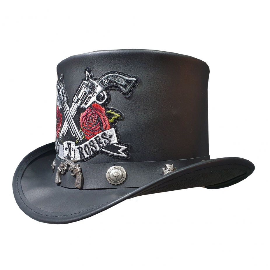 Guns & Roses Black Leather Top Hat by Wallets N Hats 4 U, Hats