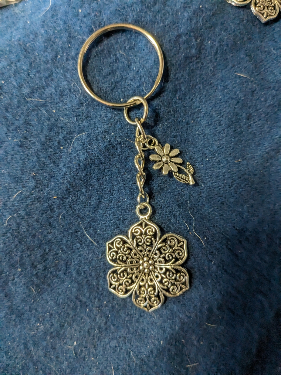 Brass Key Ring with Blue Daisy