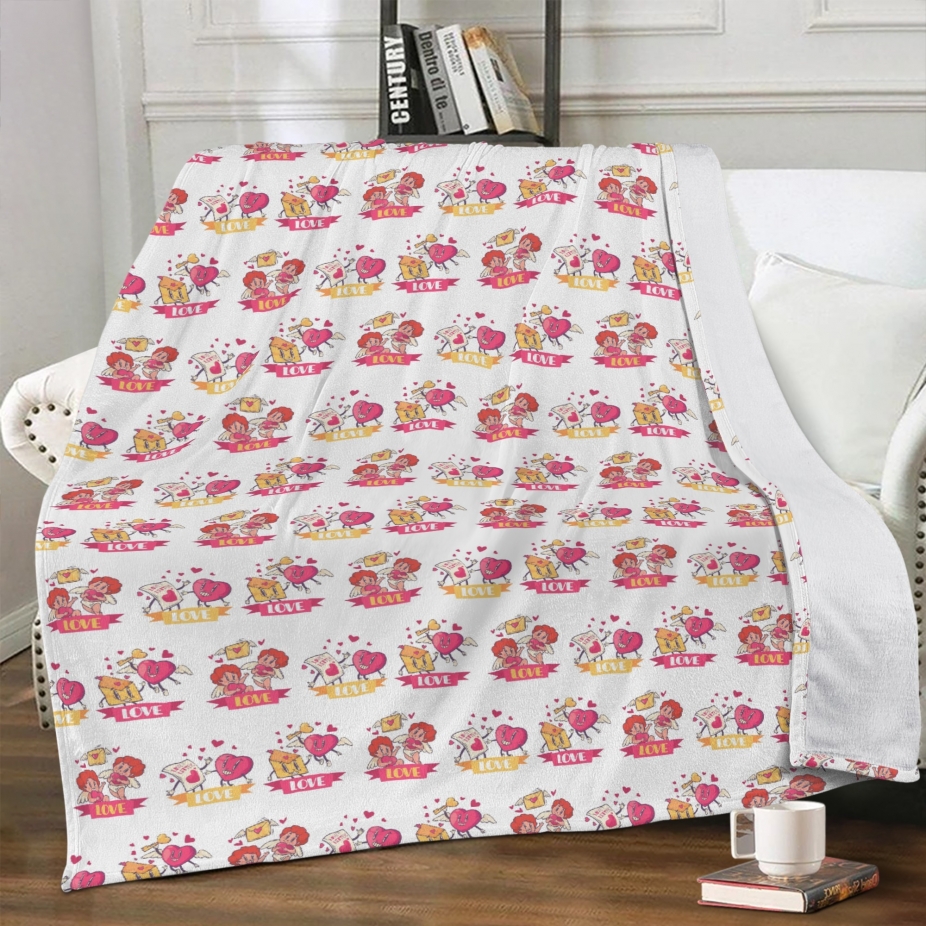 Happy Valentines Day Cupid Polyester Premium Fleece Blanket