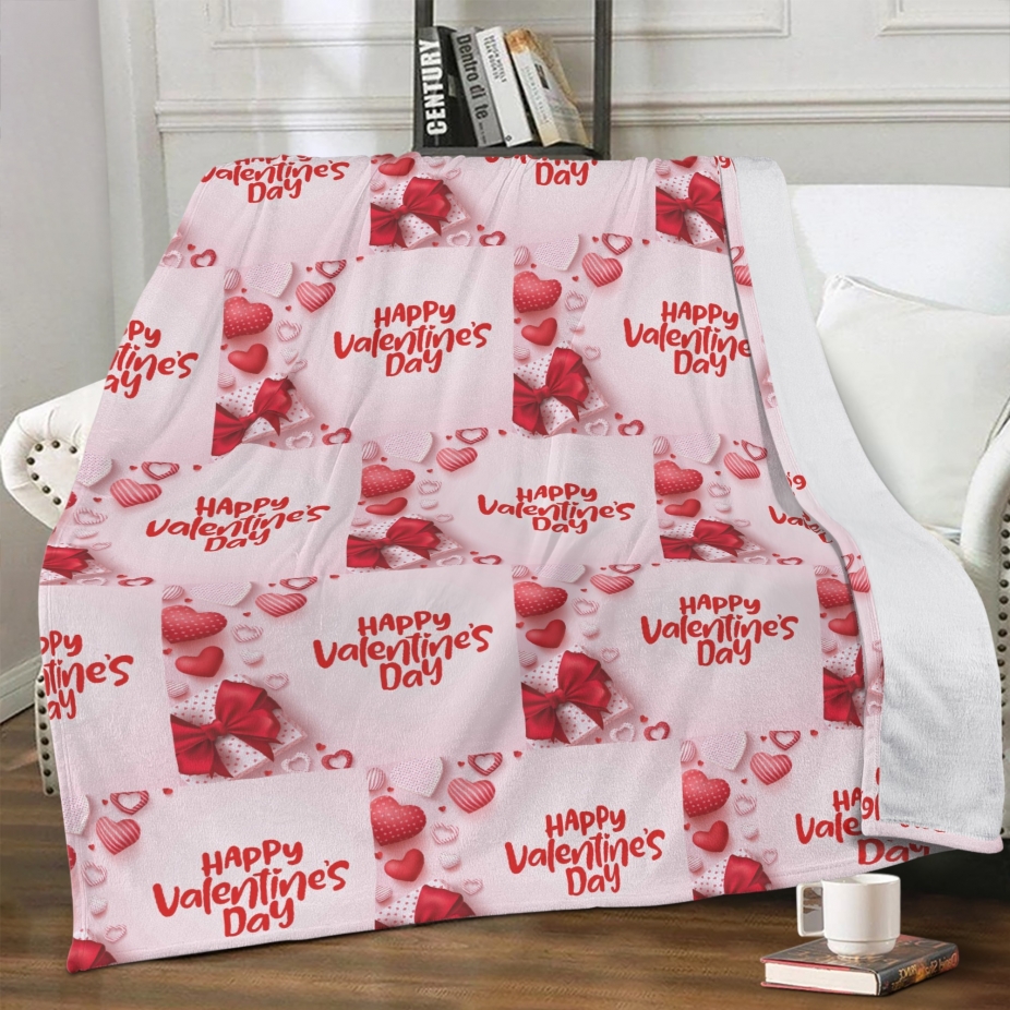 Happy Valentines Day Polyester Premium Fleece Blanket