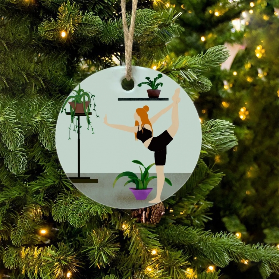 Yoga Student Round Christmas Ceramic Ornaments