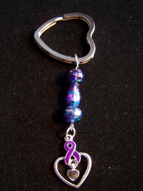 Purple Ribbon Heart Fibromyalgia Lupus Keychain by Missahomespun