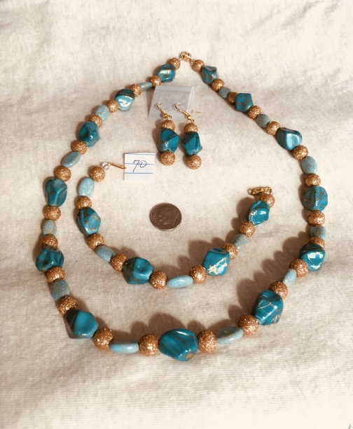 Turquoise and Gold Necklace, Bracelet & Earring Set