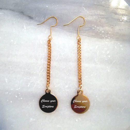 Gold Christian scripture bible verse earrings made in Canada