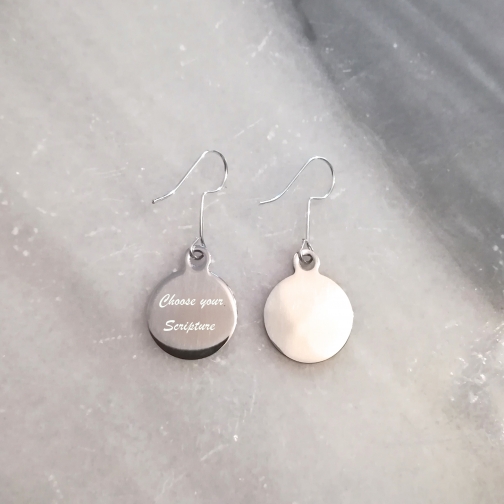 Christian scripture bible verse drop earrings in steel