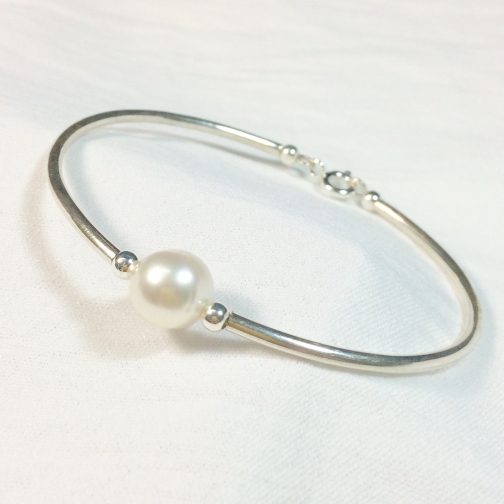 High Quality Freshwater Pearl Sterling Silver Bangle Bracelet 