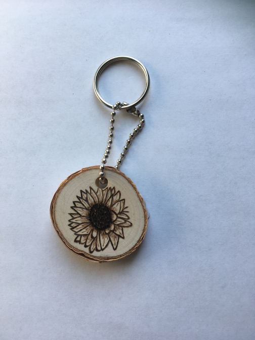 Sunflower Keychain, Sunflower Decor, Gifts for Mom, Wooden Keychain