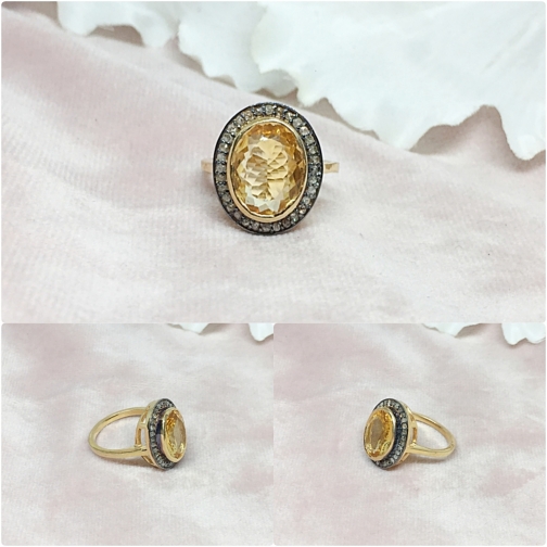 Citrine & Diamond Sterling Silver Ring by AavyaDesign, Rings