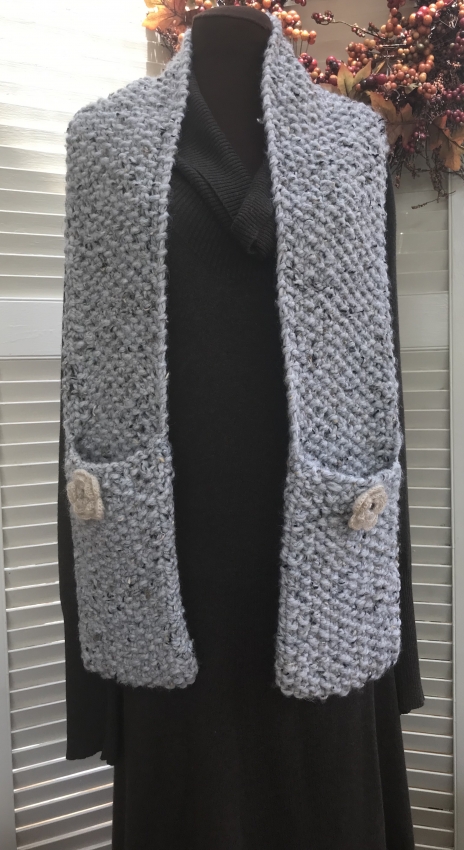 Women's Pocket Scarf - Light Grey Tweed by Shellys Handmade Creations