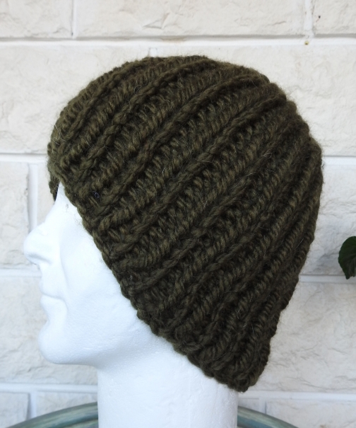 Men's Knitted Dark Green Beanie Hat - Free Shipping