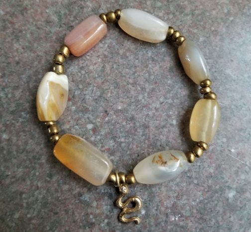 Agate Bracelet with Snake Charm by Jeanella Jewelry and Things