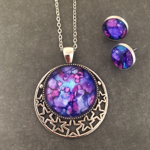 Moon Stars Celestial Purple Pendant and Earrings by Jeadon Creations