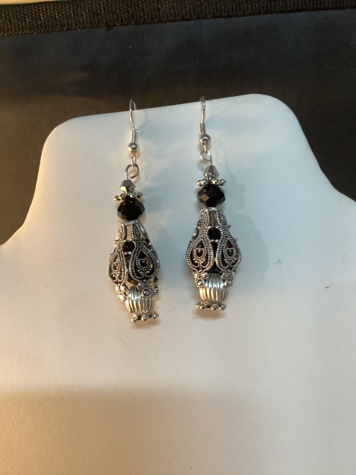 PMC Silver black crystal vintage look earrings 71