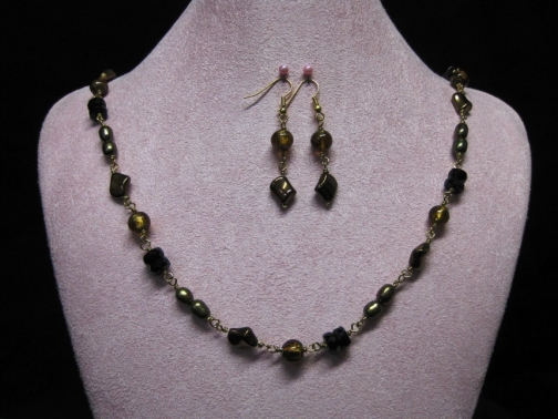 Brown and Black Necklace and Earrings by elizanne, Jewelry Sets