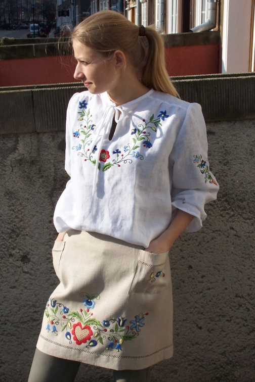 Typical Polish Folk Costume With Handmade Floral Embroidery