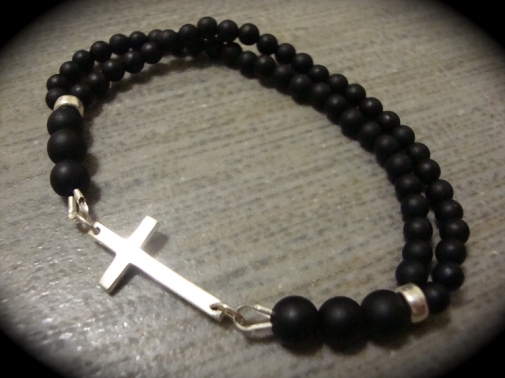 Yogi Bead Sterling Silver Connector Cross & Matte Onyx Band