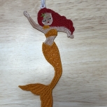 Golden Mermaid Ornament  Machine Embroidered Ocean Fantasy Wall