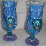 watercolor peacock bahama  glasses. s/4