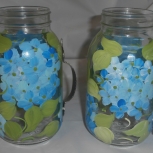 blue hydrangea handled quart mason jars. set/2