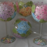 pink, lavender,blue and yellow hydrangea goblets