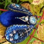 Beetle Brooch, Deep Blue, Japanese Bead Embroidery