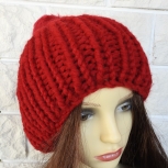 Women's Red Knitted Hat With A Red Pom Pom - Free Shipping