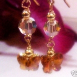 14K gold earring hooks, 14k wire and Copper Butterfly n Golden Shadow Round Swarovski Crystals