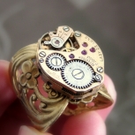 Steampunk wide filigree base brass ring