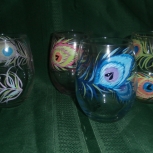 set of 4 assorted peacock stemless wine