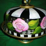 pink cabbage rose cake plate