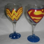 Wonder woman snd superman wine goblets