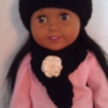 Doll Hat/Scarf Set - Black with Off White Flower