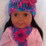 Doll Hat/Scarf Set - Pink/Purple Flower