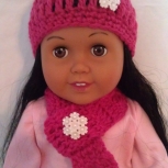 Doll Hat/Scarf Set - Pink with Snowflake